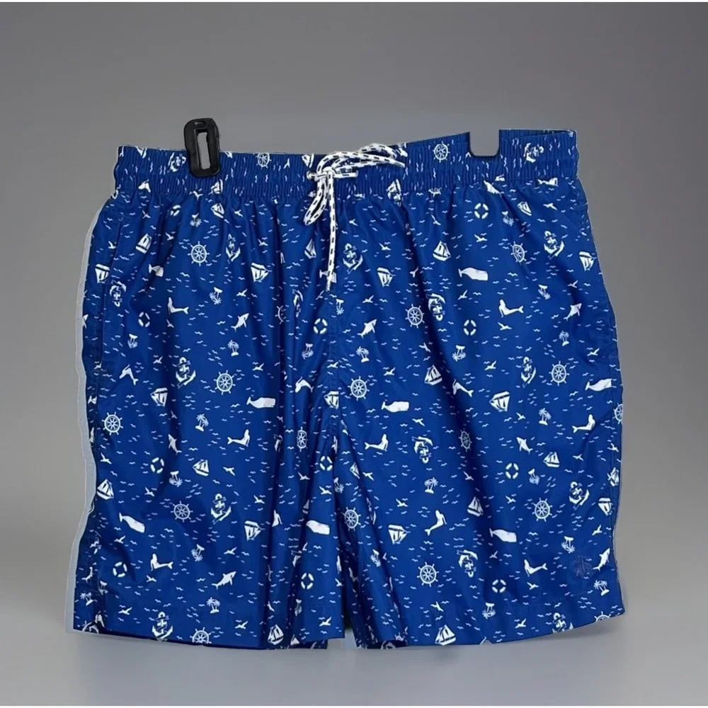 BROOKS BROTHERS Men's XL Swim Trunks Lined Swimsuit Blue Nautical Print 6